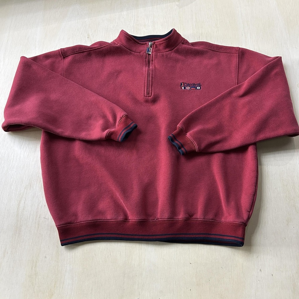 Vintage Carnival Sweatshirt Mens XL Red Fleece 1/4 Zip Nautical Logo Embroidered
